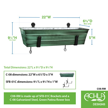 Achla C08-RM Small Green Flower Box With Clamp-On Brackets