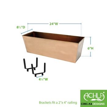 Achla C09C-K4 Copper Plated Flower Box for 2x4 Inch Rail