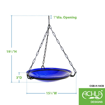 Achla CGB-H-14CB Cobalt Blue 14 Inch Crackle Glass Hanging Birdbath