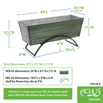 Achla VFB-05-S Medium Green Flower Planter Box With Odette Stand