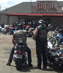 Group of Bikers Stop by the Store