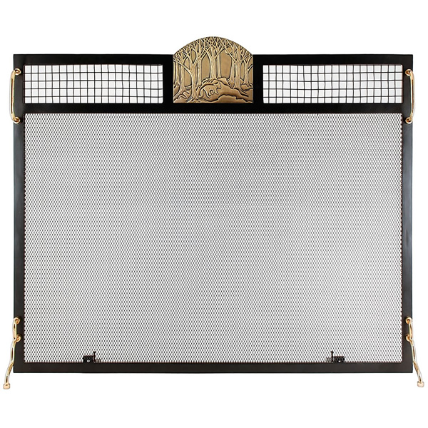 Minuteman SES-3830AF Antique BrassForest Fox Emblem Fireplace Screen