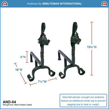 Minuteman AND-04 Maple Leaf Andirons