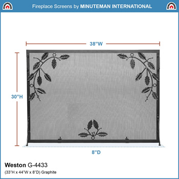 Minuteman G-4433 44x33 Inch Graphite Weston Flat Fireplace Screen