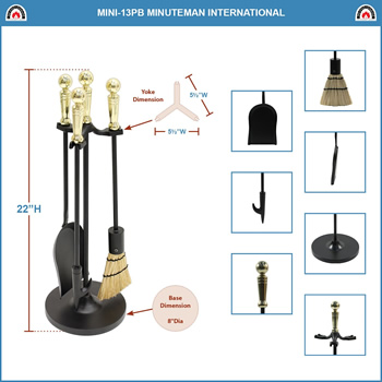 Minuteman MINI-13PB Polished Brass Holden Mini Fireplace Tool Set