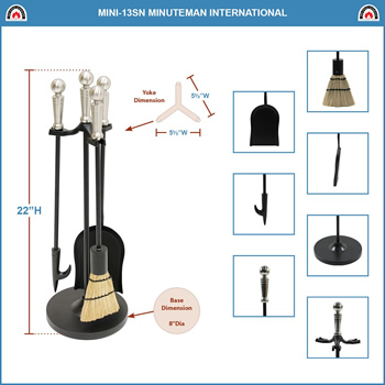 Minuteman MINI-13SN Satin Nickel Holden Mini Fireplace Tool Set