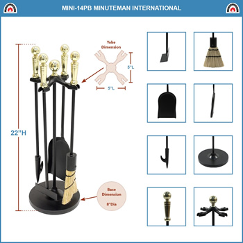 Minuteman MINI-14PB Polished Brass Paxton Mini Fireplace Tool Set