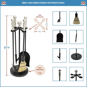 Minuteman MINI-14SN Satin Nickel Paxton Mini Fireplace Tool Set