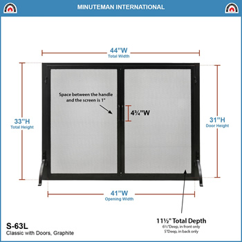 Minuteman S-63L 44x33 Inch Classic Flat Fireplace Screen with Doors