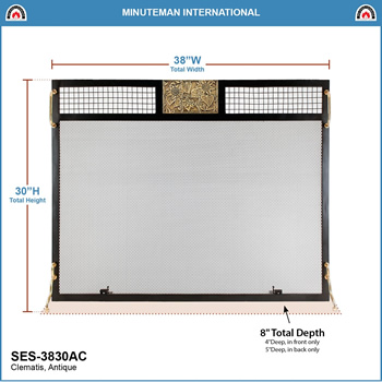 Minuteman SES-3830AC Clematis Emblem Fireplace Screen Antique Brass