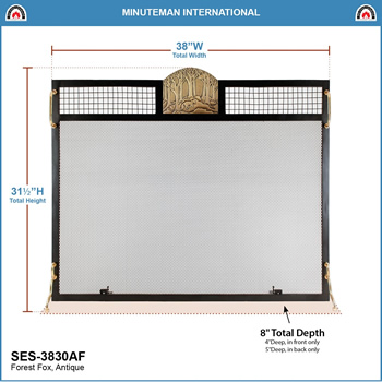 Minuteman SES-3830AF Antique BrassForest Fox Emblem Fireplace Screen