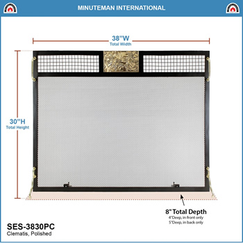 Minuteman SES-3830PC Clematis Emblem Fireplace Screen Polished Brass