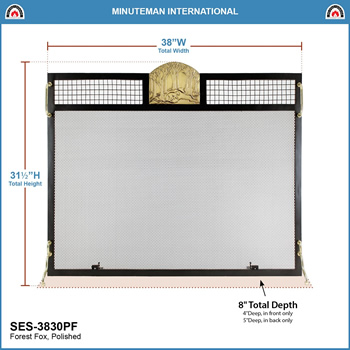 Minuteman SES-3830PF Polished Brass Forest Fox Emblem Fireplace Screen