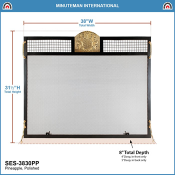 Minuteman SES-3830PP Polished Brass Pineapple Emblem Fireplace Screen