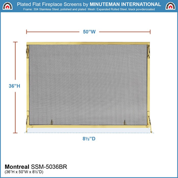 Minuteman SSM-5036BR 50x36 Inch Montreal Polished Brass Fireplace Screen