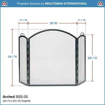 Minuteman SSS-05 30x34 Inch Arched Three-Fold Fireplace Screen
