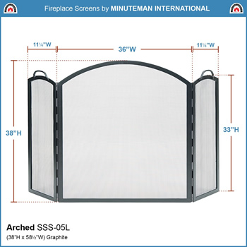 Minuteman SSS-05L 36x38 Inch Arched Three-Fold Fireplace Screen