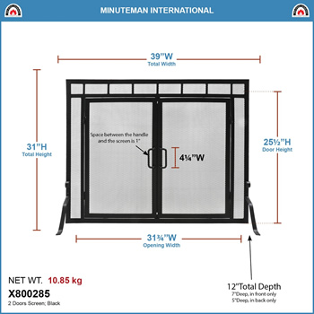 Minuteman X800285 39x31 Inch Sidelight Classic Fireplace Screen with Doors