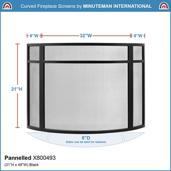 Minuteman X800493 Black Panelled Curved Fireplace Screen