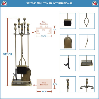 Minuteman X820946 Antique Brass Oxford Tool Set