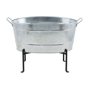Achla C-51-S1 Classic Oval Galvanized Tub With Folding Stand