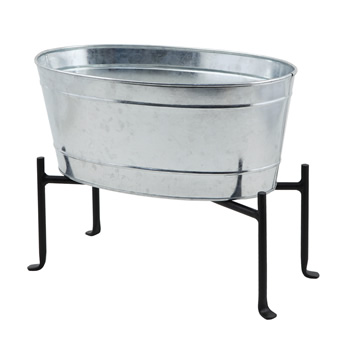 Achla C-51M-S1 Mini Oval Galvanized Tub With Folding Stand
