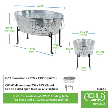 Achla C-52-S1 Embossed Oval Tub With Folding Stand