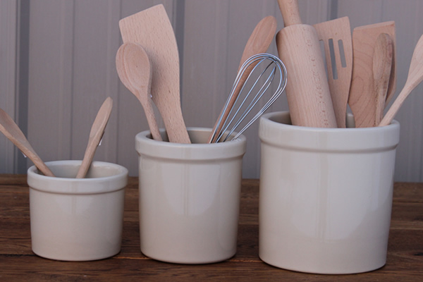 Beige Kitchen Utensil Holder, Speckled Stoneware Kitchen Crock 