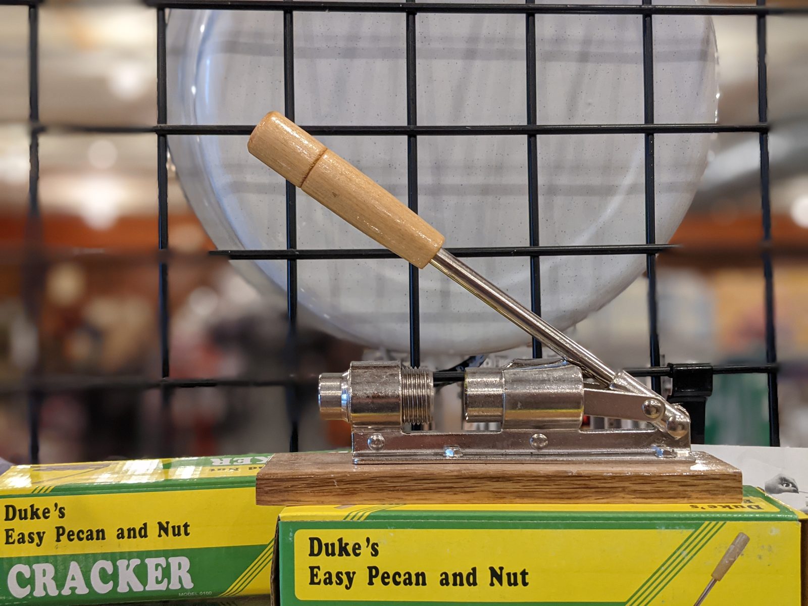Duke's Easy Pecan and Nut Cracker with wood handle and wood base