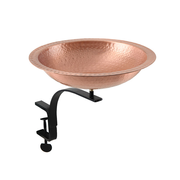 Achla BBHC-02T-RM Hammered Solid Copper Birdbath With Rail Mount Bracket