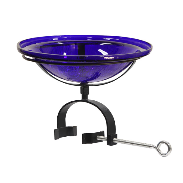 Achla CGB-01CB-OR2 12 Inch Cobalt Crackle Glass Birdbath With Over Rail Bracket