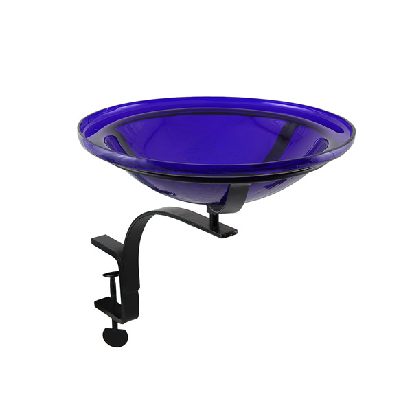 Achla CGB-01CB-RM 12 Inch Cobalt Blue Crackle Birdbath With Rail Mount Bracket