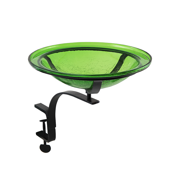 Achla CGB-05FG-RM 12 Inch Fern Green Crackle Birdbath With Rail Mount Bracket