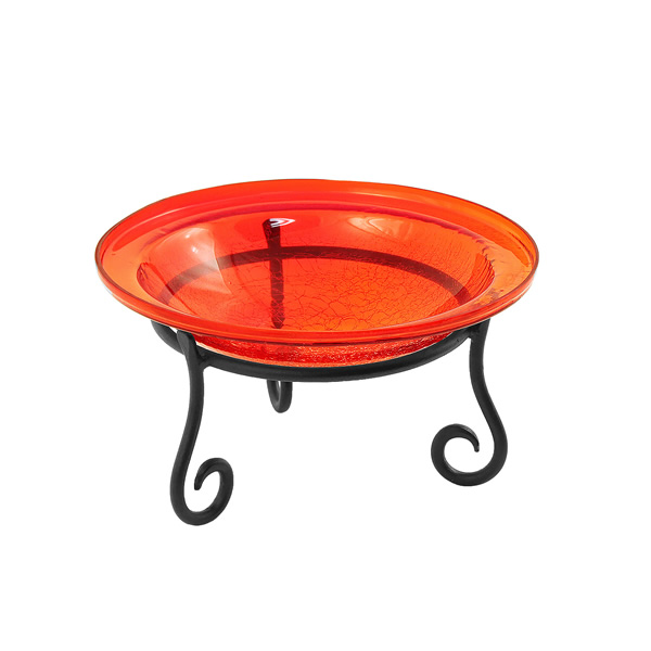 Achla CGB-09R-S1 12 Inch Red Crackle Birdbath With Short Stand