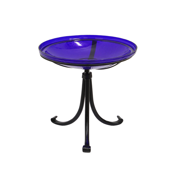 Achla CGB-14CB-TR2 14 Inch Cobalt Crackle Glass Birdbath With Tripod Stand