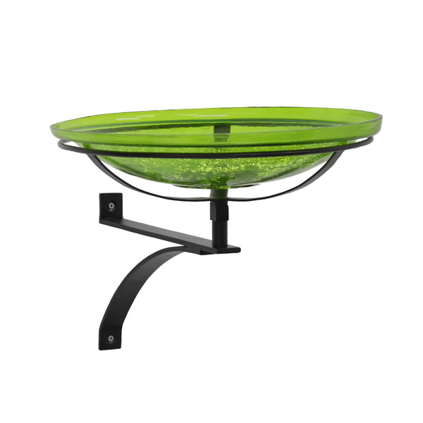 Achla CGB-14FG-WM2 14 Inch Fern Green Crackle Glass Birdbath With Wall Bracket