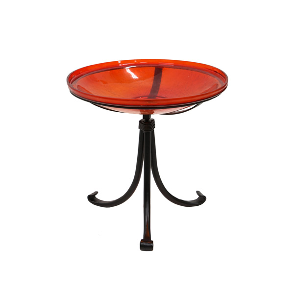 Achla CGB-14R-TR2 14 Inch Red Crackle Glass Birdbath With Tripod Stand