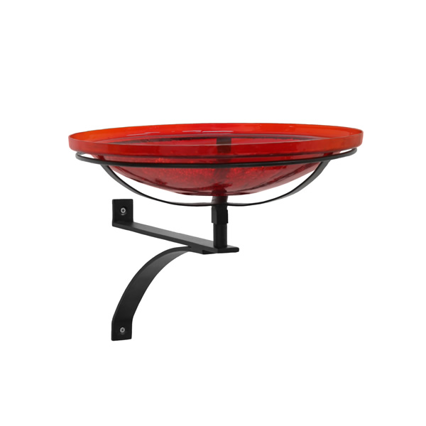 Achla CGB-14R-WM2 14 Inch Red Crackle Glass Birdbath With Wall Bracket