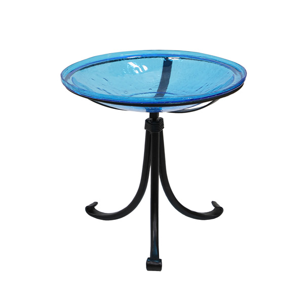 Achla CGB-14T-TR2 14 Inch Teal Crackle Glass Birdbath With Tripod Stand