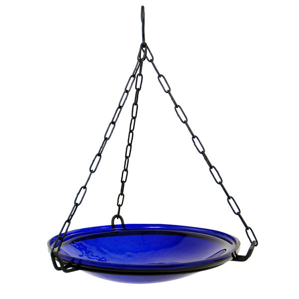 Achla CGB-H-14CB Cobalt Blue 14 Inch Crackle Glass Hanging Birdbath