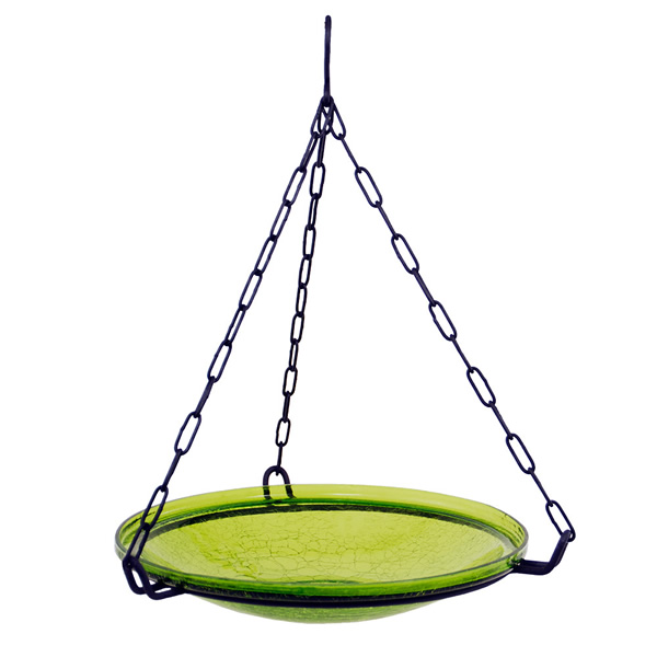 Achla CGB-H-14FG Fern Green 14 Inch Crackle Glass Hanging Birdbath