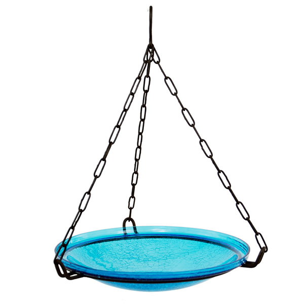 Achla CGB-H-14T Teal 14 Inch Crackle Glass Hanging Birdbath