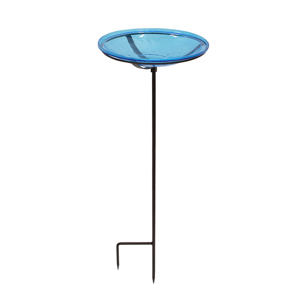 Achla CGB-S-14T Teal 14 Inch Crackle Glass Birdbath Bowl With Stake