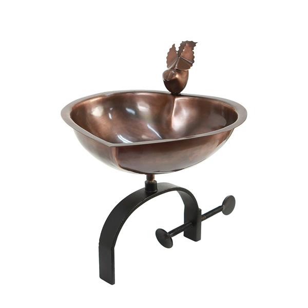 Achla HBB-01-OR Heart Shaped Birdbath With Over Rail Bracket