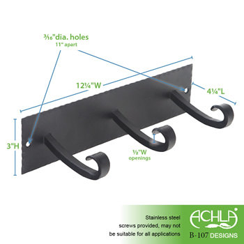 Achla B-107 Lodge Triple Hook Bracket