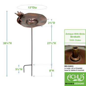 Achla BB-02AB-S Antique Birdbath With Birds and Stake