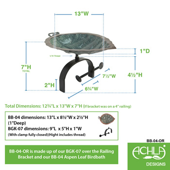 Achla BB-04-OR Aspen Leaf Birdbath With Over Rail Bracket