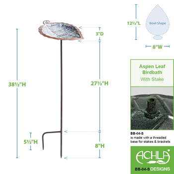 Achla BB-04-S Aspen Leaf Birdbath With Stake