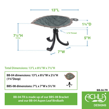 Achla BB-04-TR Aspen Leaf Birdbath With Tripod Stand