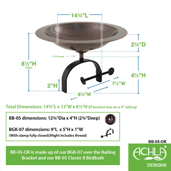 Achla BB-05-OR Classic II Birdbath With Over Rail Bracket